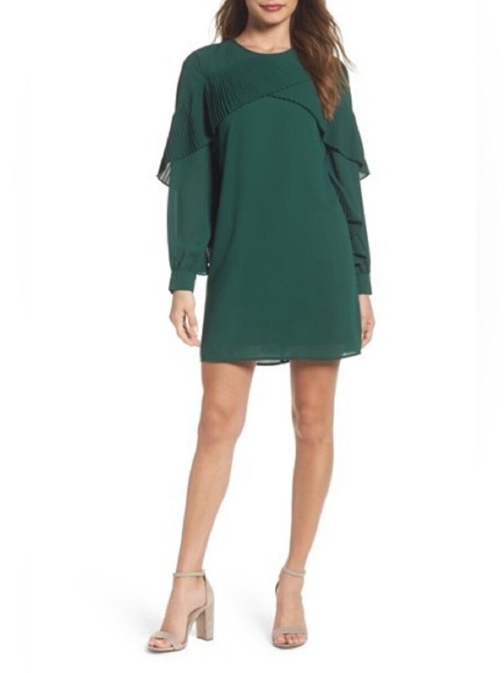Nordstrom Emerald Green Pleated Sleeve Shift Dress